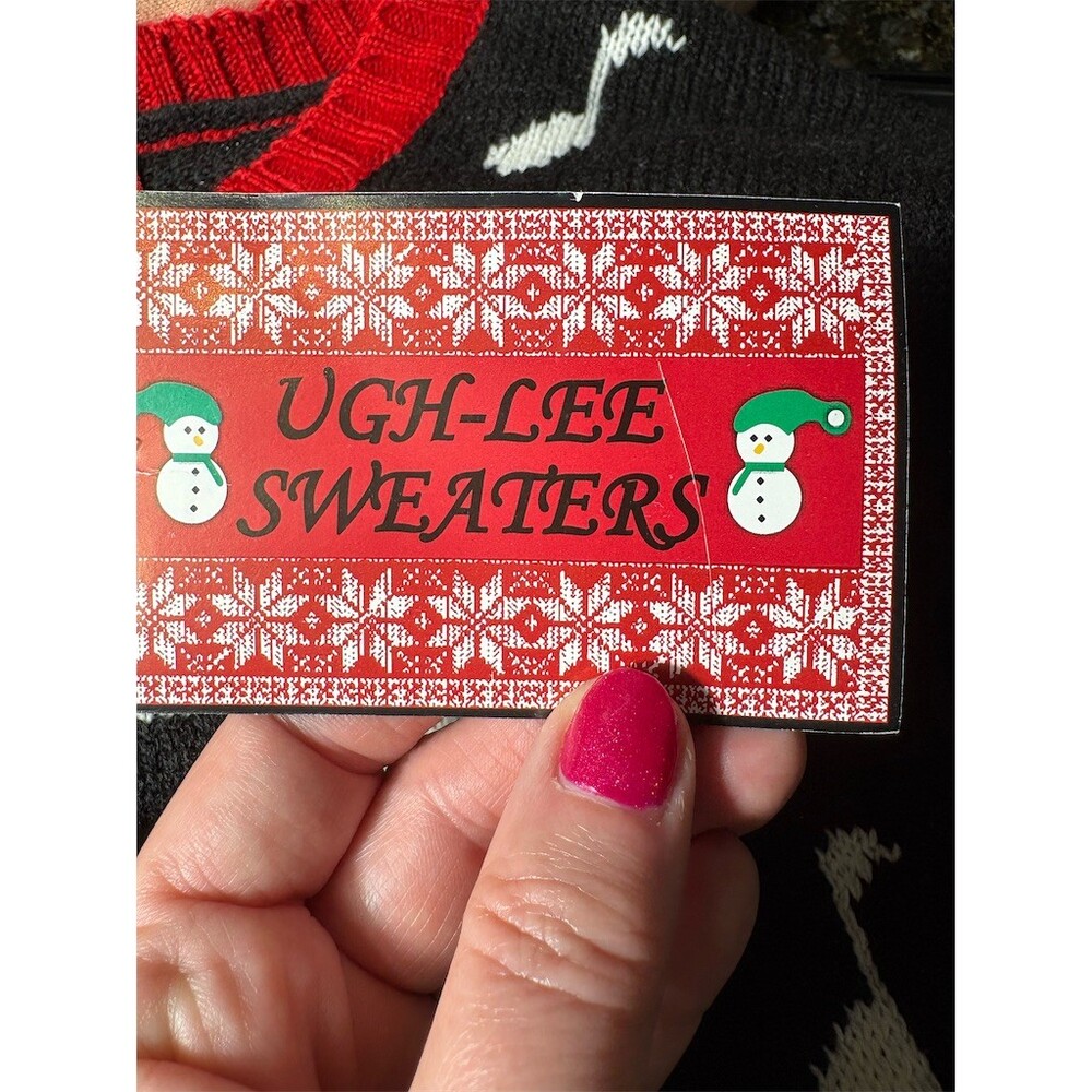Ugh-Lee Sweater Womens Plus 2X Black Christmas Cat LA LA Shimmer Knit - Picture 10 of 11